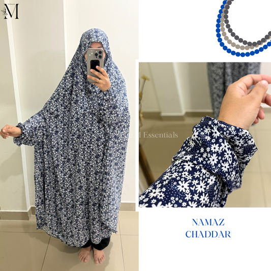 Navy Blue Floral Namaz Chaddar - The M Essentials