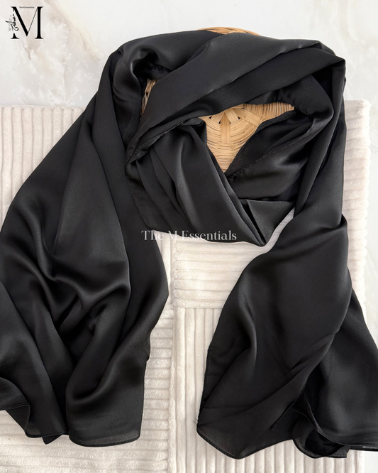 Satin Silk Hijab - Black
