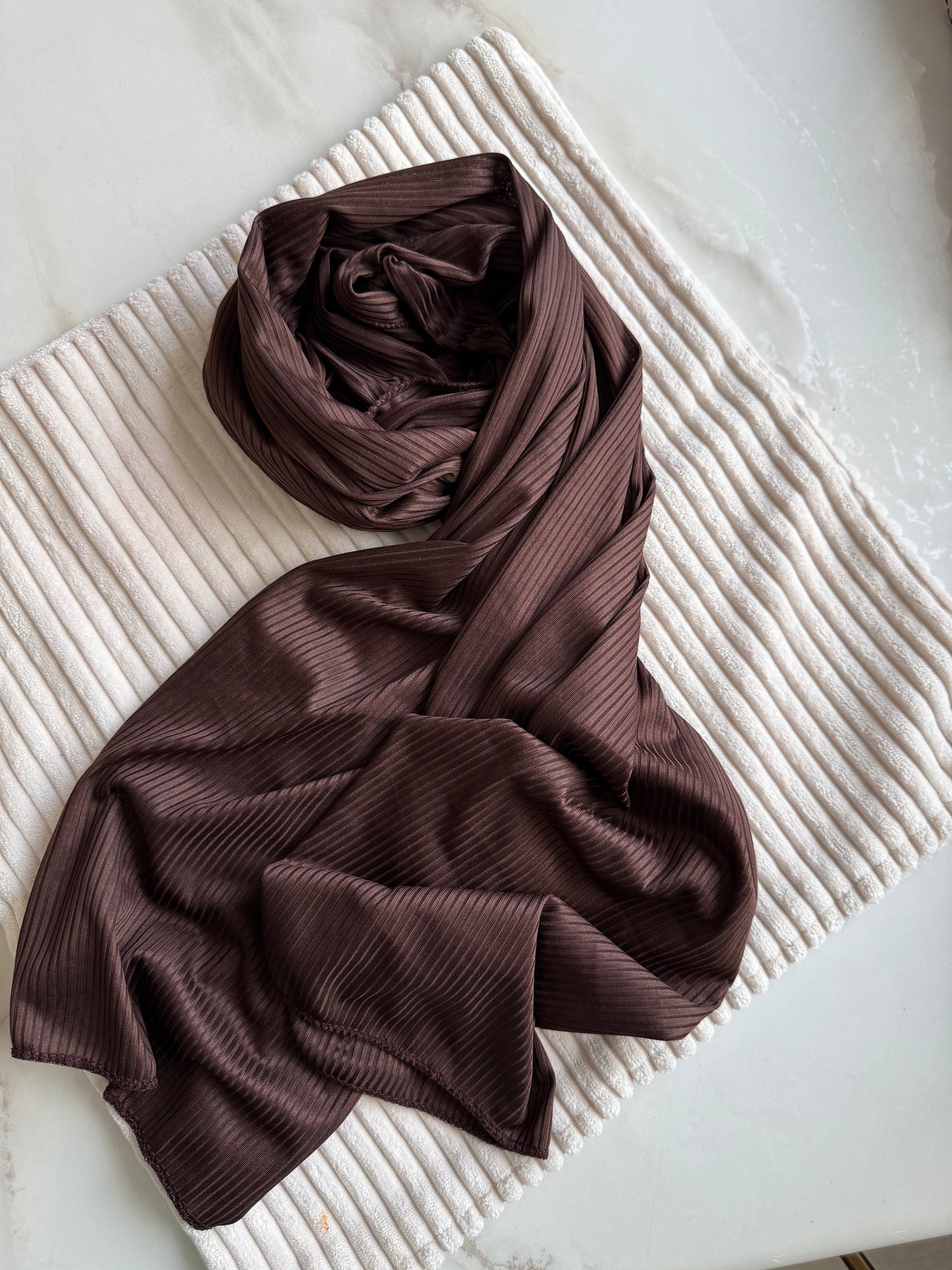 Chocolate Brown Ribbed Jersey Hijabs Online UAE | Stretch & Comfort | The M Essentials