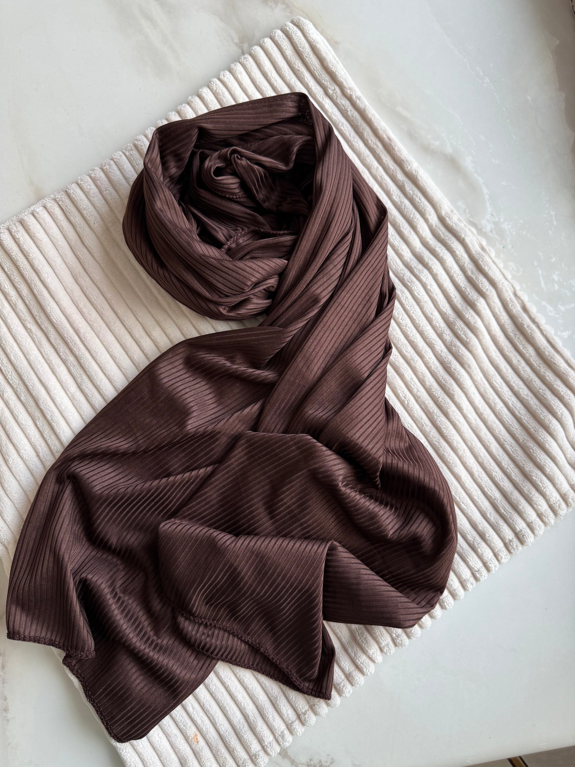 Chocolate Brown Ribbed Jersey Hijabs Online UAE | Stretch & Comfort | The M Essentials