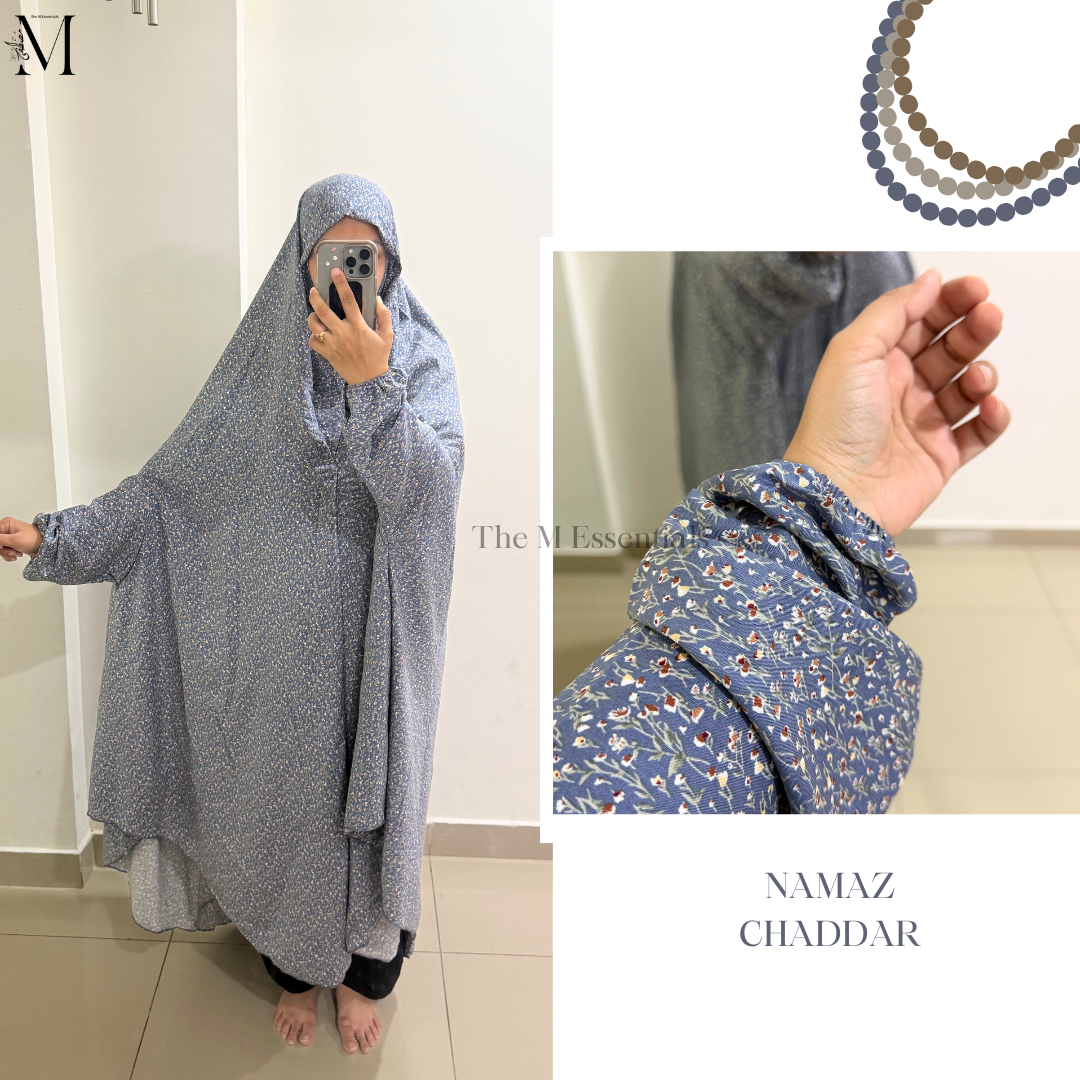 Grey Floral Namaz Chaddar - The M Essentials