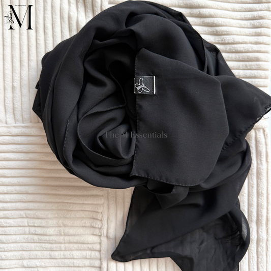 Black Premium Powder Chiffon Hijab – Elegant & Timeless | Made in Indonesia