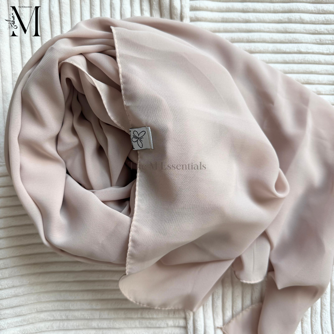 Beige Premium Powder Chiffon Hijab – Neutral & Chic | Made in Indonesia