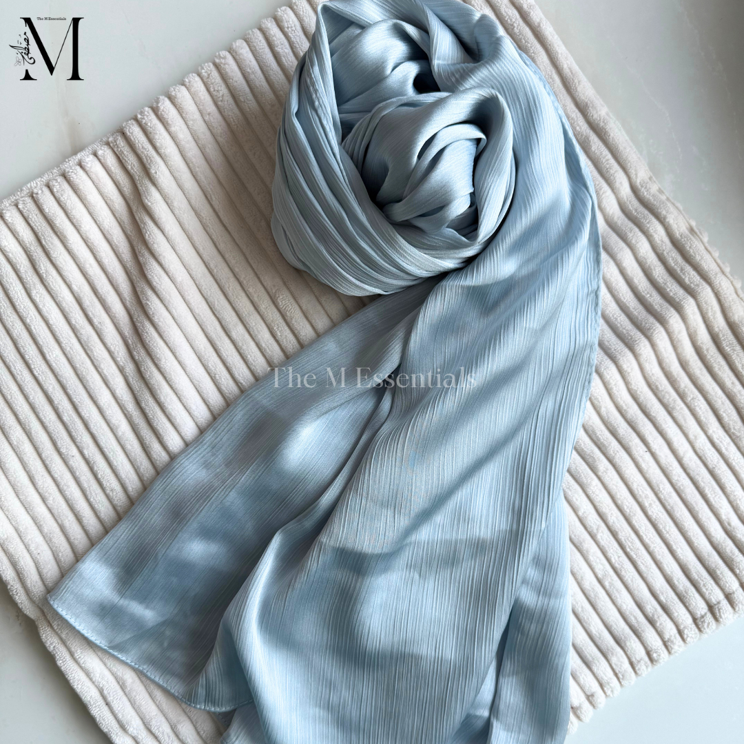 Sky Blue Silk Hijabs Online UAE | Elegant & Luxurious | The M Essentials
