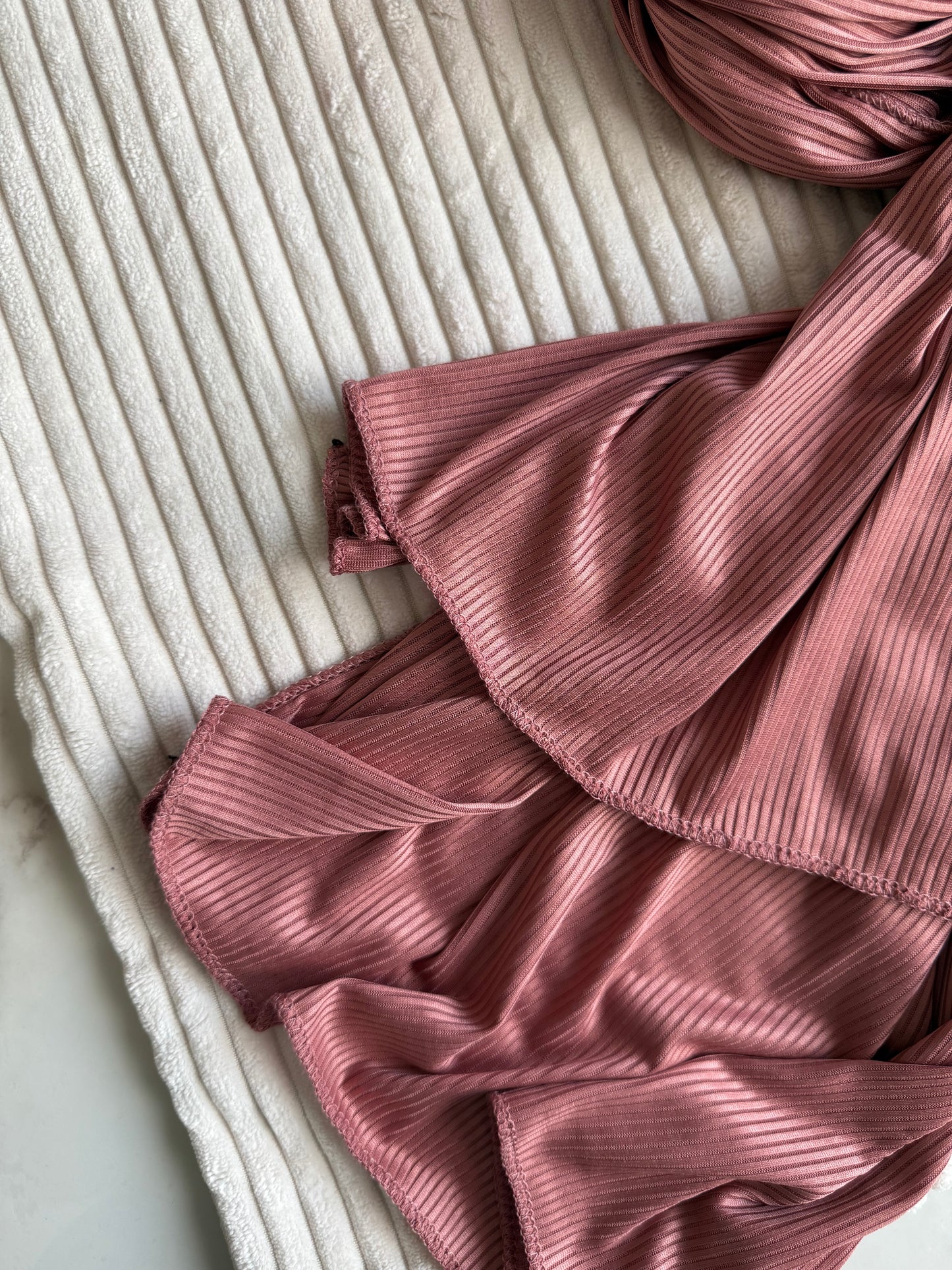 Tea Pink Ribbed Jersey Hijabs Online UAE | Stretch & Comfort | The M Essentials