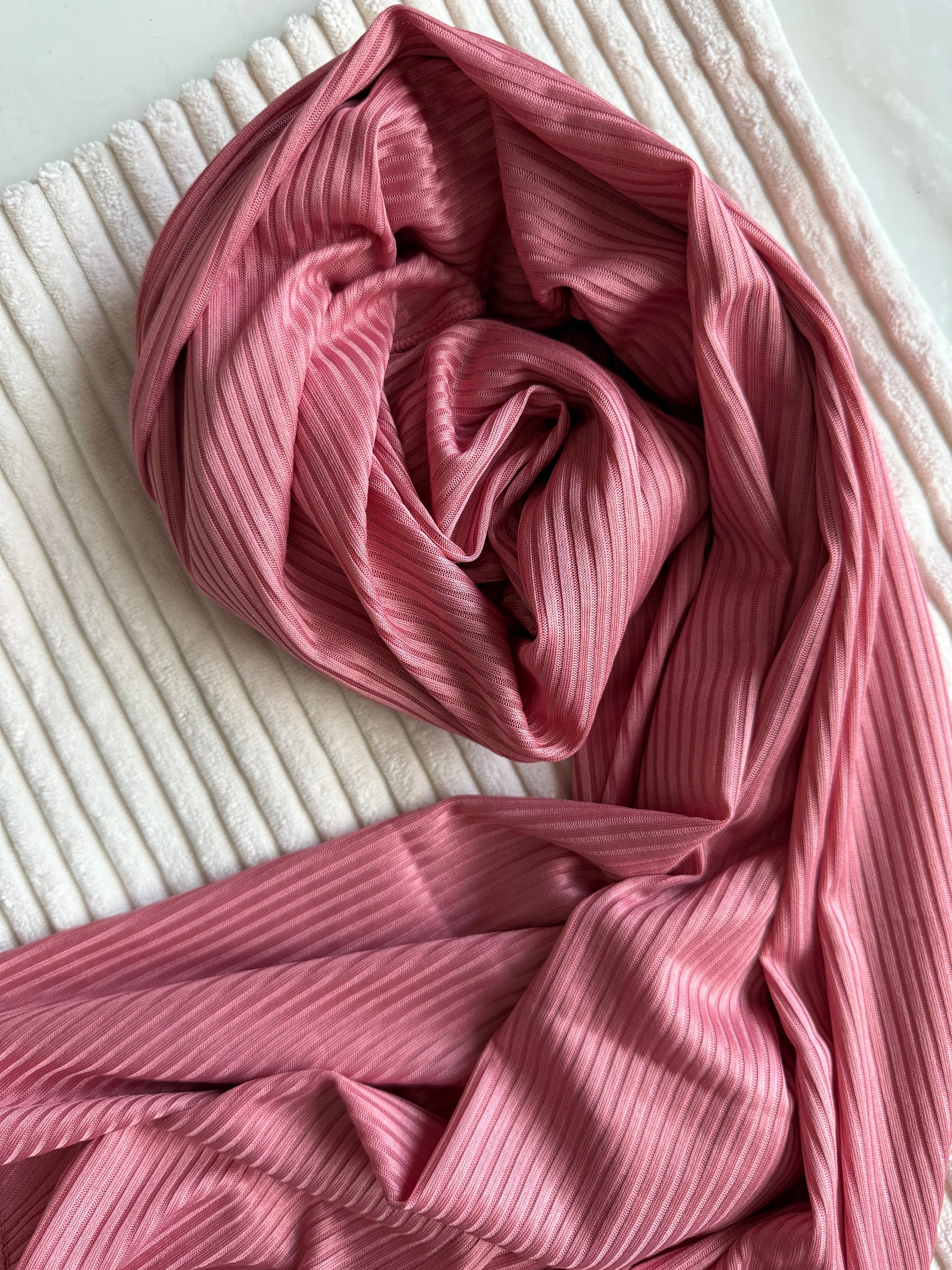 Rose Pink Ribbed Jersey Hijabs Online UAE | Stretch & Comfort | The M Essentials