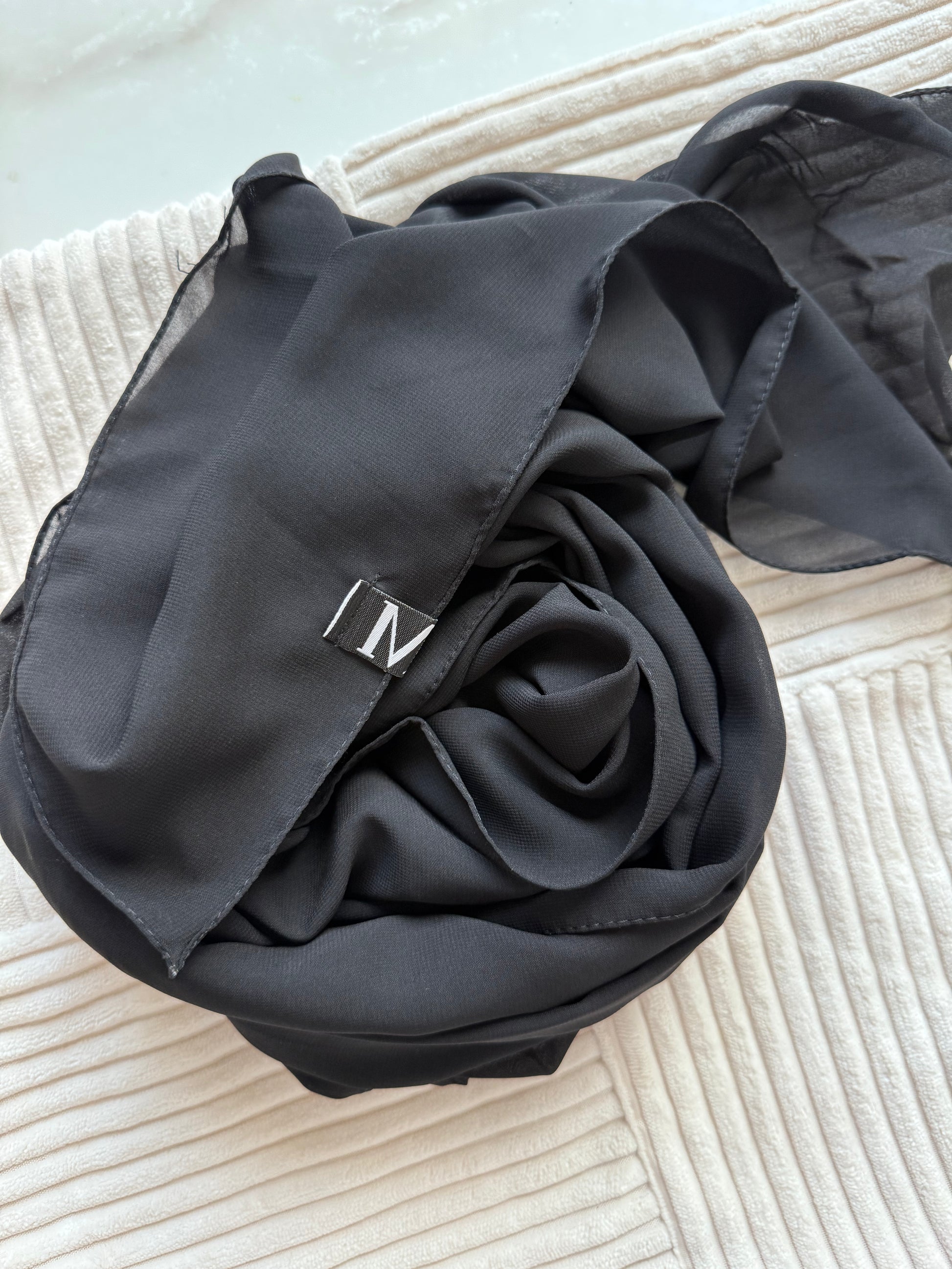 Black Premium Powder Chiffon Hijab – Elegant & Timeless | Made in Indonesia