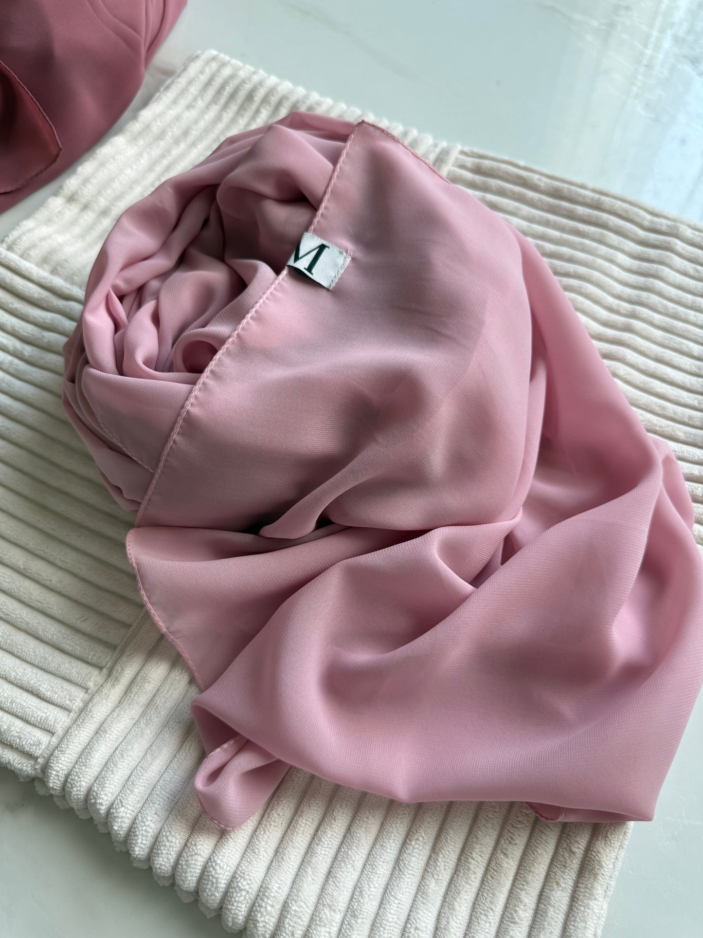 Baby Pink Premium Powder Chiffon Hijab – Soft & Sweet | Made in Indonesia