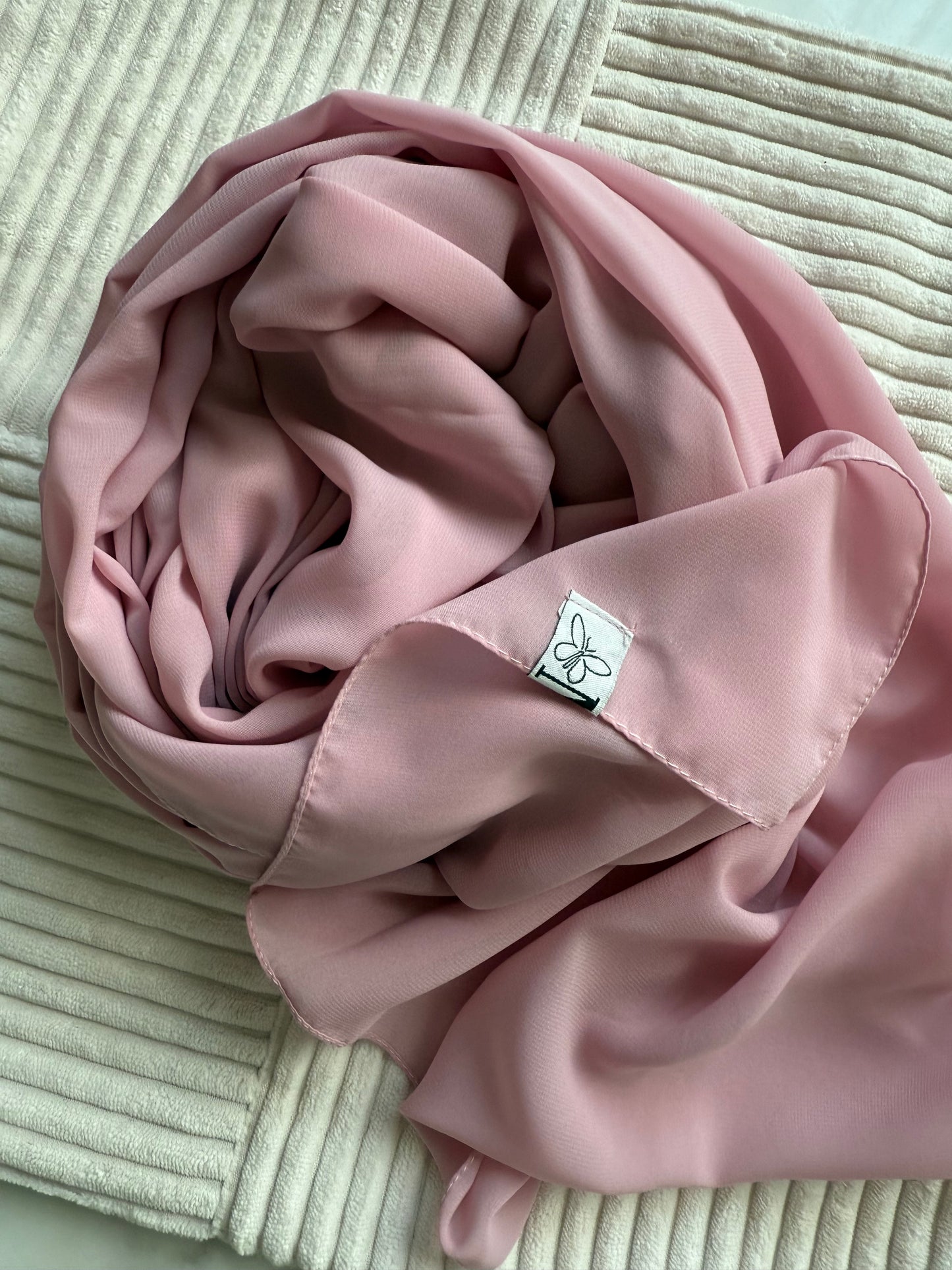 Baby Pink Premium Powder Chiffon Hijab – Soft & Sweet | Made in Indonesia